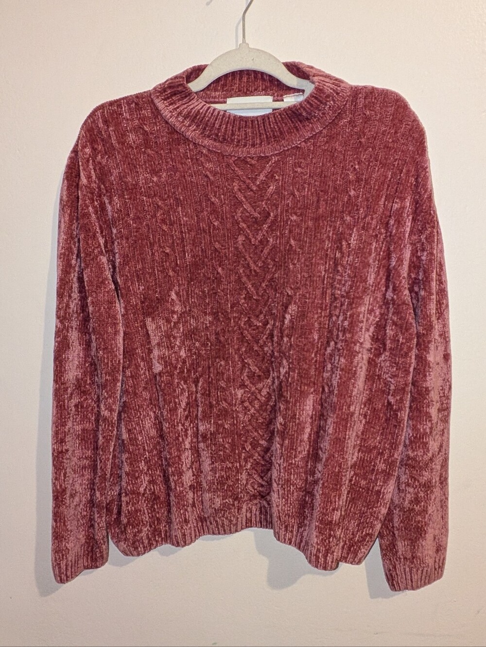 Alfred Dunner Dusty Rose Chenille Cable Crewneck Sweater
